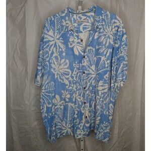Tommy Bahama Hawaiian Aloha Shirt Size XXL 100% Silk Blue & White